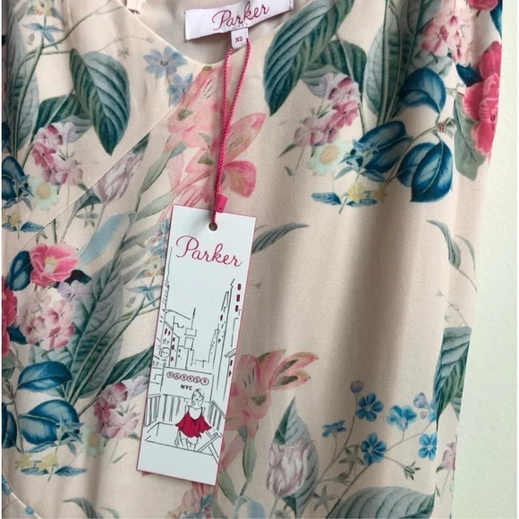 New PARKER FLORAL ASYMMETRICAL RUFFLE DRESS meadow ruffle handkerchief fairy 90s - Picture 9 of 16